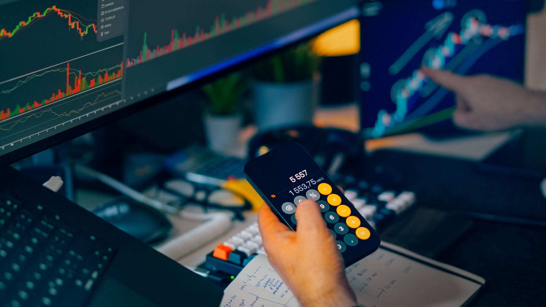 digital asset metrics and charts at a trading workstation